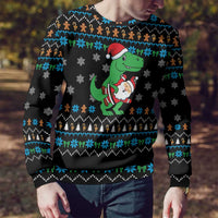 Funny Santa Riding Dinosaur Christmas Ugly Christmas Sweater Gingerbread Snowflake Pattern - Wonder Print Shop