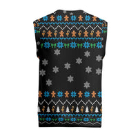 Funny Santa Riding Dinosaur Christmas Knitted V-Neck Vest Gingerbread Snowflake Pattern - Wonder Print Shop