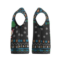 Funny Santa Riding Dinosaur Christmas Knitted V-Neck Vest Gingerbread Snowflake Pattern - Wonder Print Shop