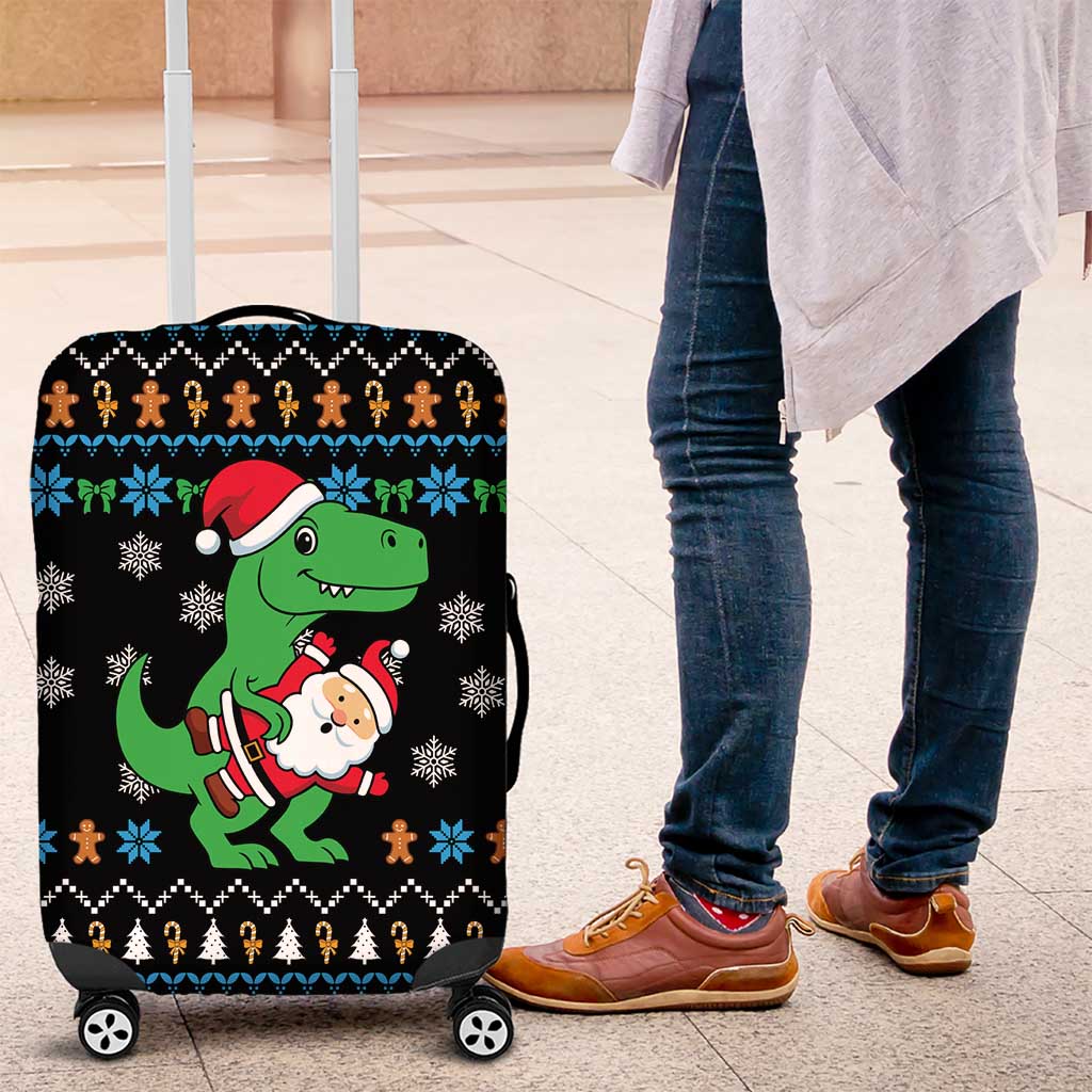 Funny Santa Riding Dinosaur Christmas Luggage Cover Gingerbread Snowflake Pattern - Wonder Print Shop