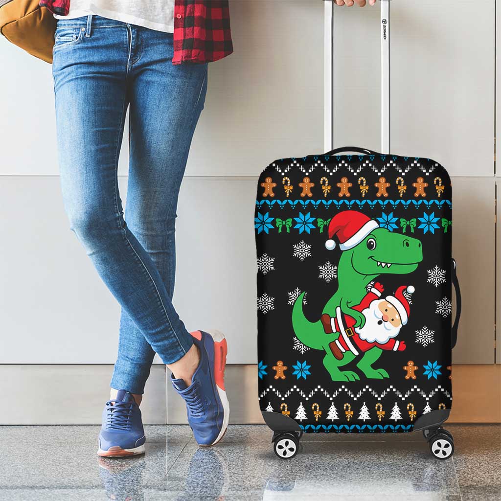 Funny Santa Riding Dinosaur Christmas Luggage Cover Gingerbread Snowflake Pattern - Wonder Print Shop