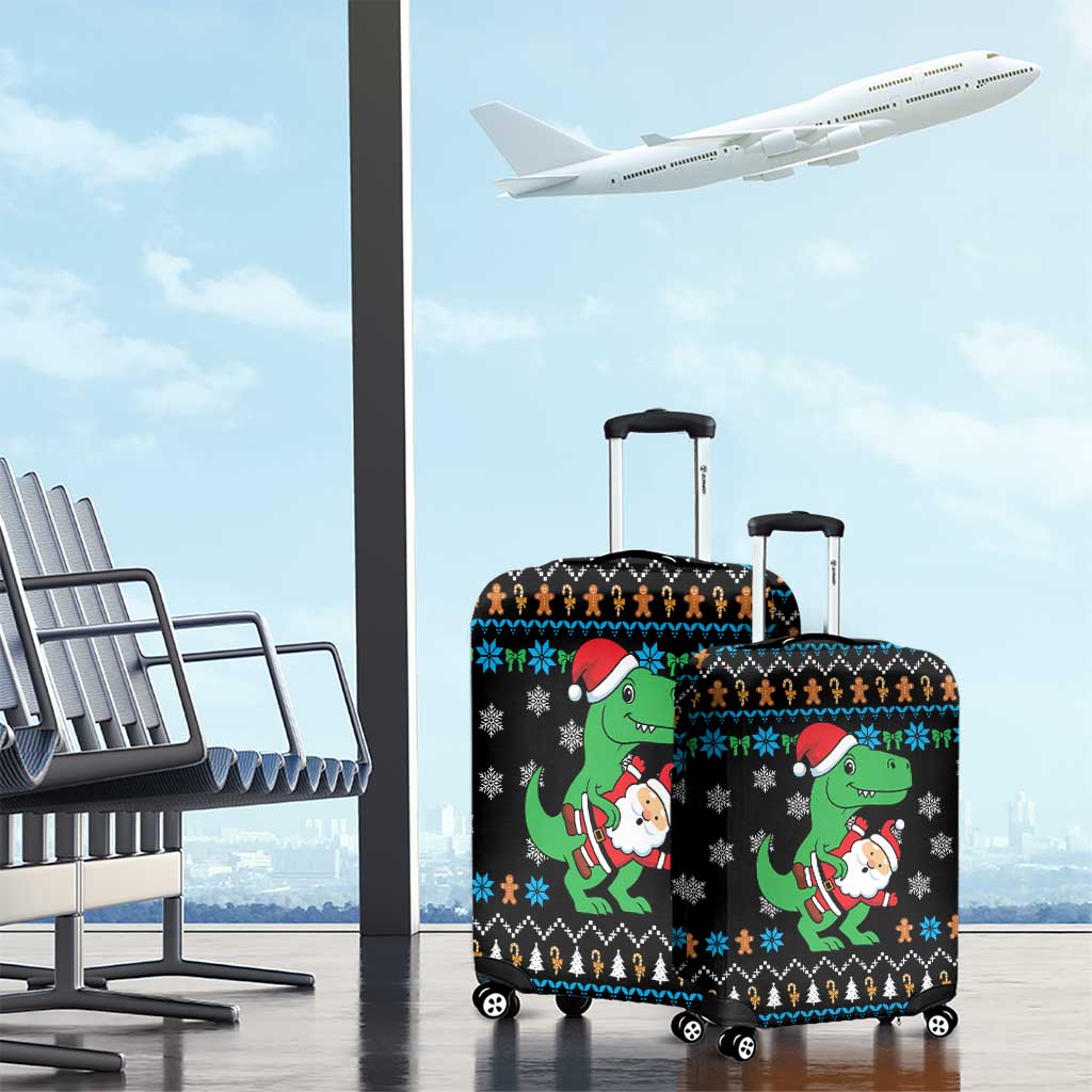 Funny Santa Riding Dinosaur Christmas Luggage Cover Gingerbread Snowflake Pattern - Wonder Print Shop