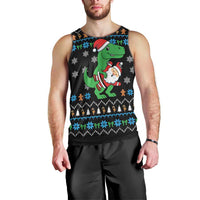 Funny Santa Riding Dinosaur Christmas Men Tank Top Gingerbread Snowflake Pattern - Wonder Print Shop