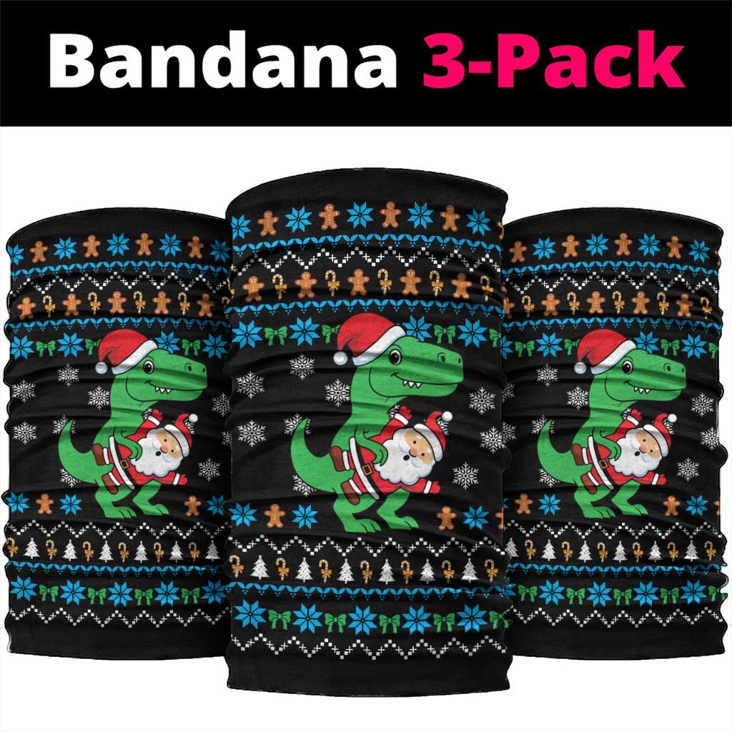 Funny Santa Riding Dinosaur Christmas Neck Gaiter Gingerbread Snowflake Pattern - Wonder Print Shop