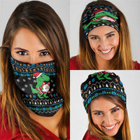 Funny Santa Riding Dinosaur Christmas Neck Gaiter Gingerbread Snowflake Pattern - Wonder Print Shop
