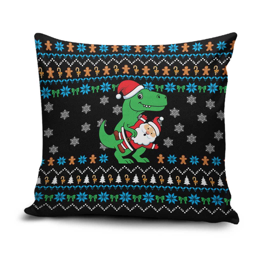 Funny Santa Riding Dinosaur Christmas Pillow Cover Gingerbread Snowflake Pattern - Wonder Print Shop