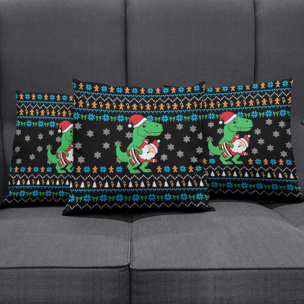 Funny Santa Riding Dinosaur Christmas Pillow Cover Gingerbread Snowflake Pattern - Wonder Print Shop