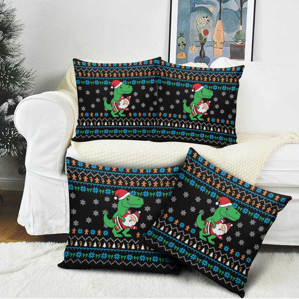 Funny Santa Riding Dinosaur Christmas Pillow Cover Gingerbread Snowflake Pattern - Wonder Print Shop