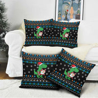 Funny Santa Riding Dinosaur Christmas Pillow Cover Gingerbread Snowflake Pattern - Wonder Print Shop