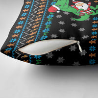 Funny Santa Riding Dinosaur Christmas Pillow Cover Gingerbread Snowflake Pattern - Wonder Print Shop