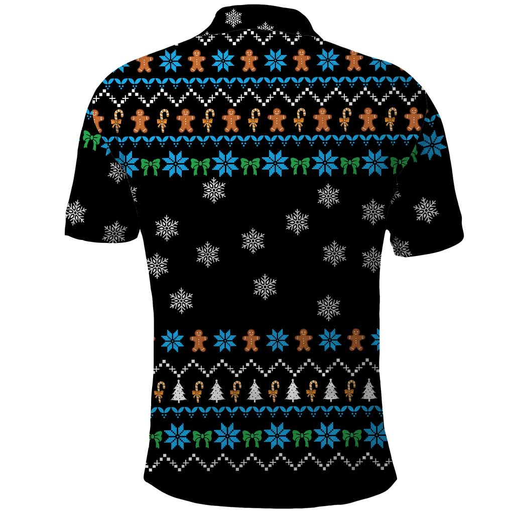 Funny Santa Riding Dinosaur Christmas Polo Shirt Gingerbread Snowflake Pattern - Wonder Print Shop