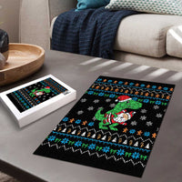 Funny Santa Riding Dinosaur Christmas Puzzle Gingerbread Snowflake Pattern - Wonder Print Shop