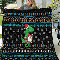 Funny Santa Riding Dinosaur Christmas Quilt Gingerbread Snowflake Pattern - Wonder Print Shop