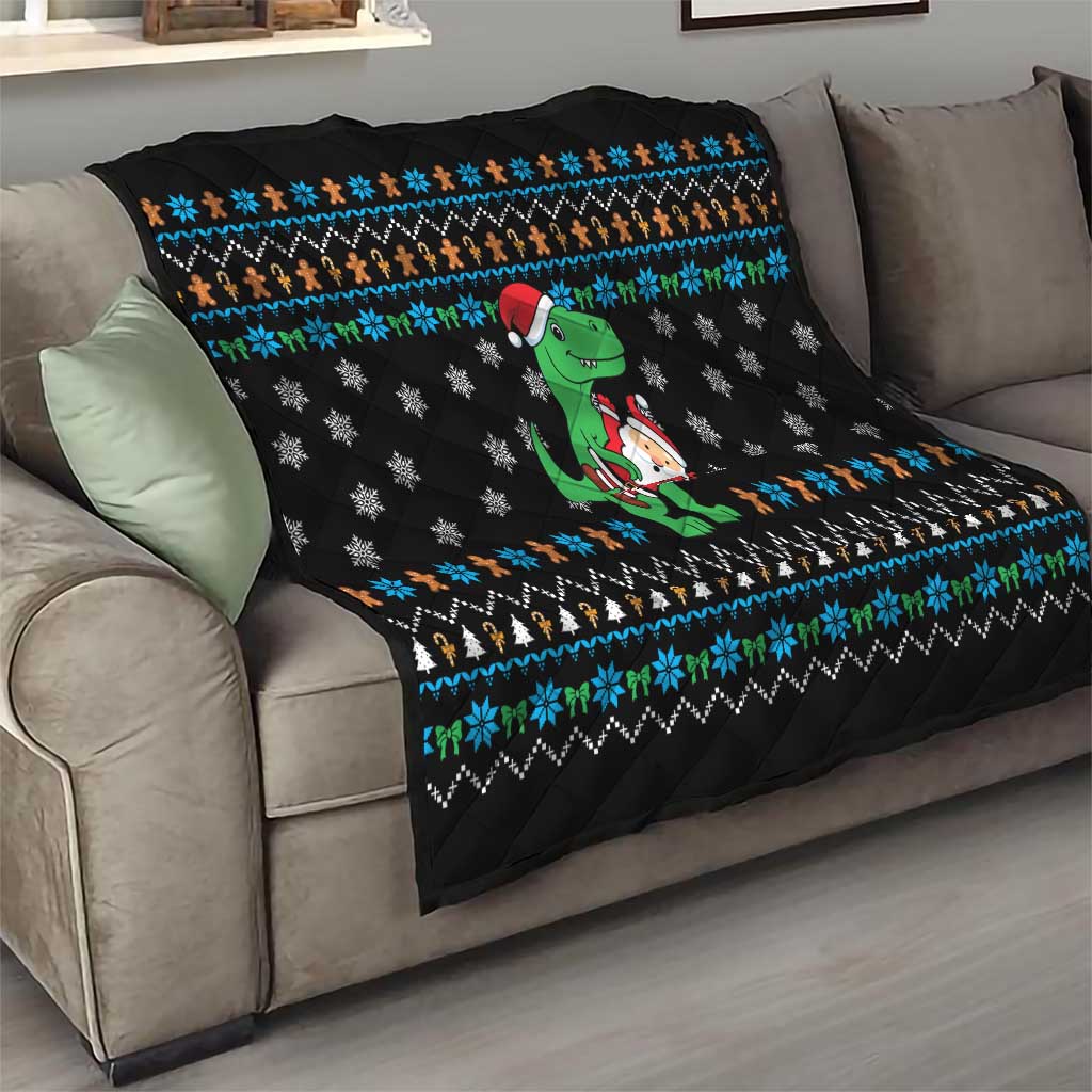 Funny Santa Riding Dinosaur Christmas Quilt Gingerbread Snowflake Pattern - Wonder Print Shop