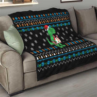 Funny Santa Riding Dinosaur Christmas Quilt Gingerbread Snowflake Pattern - Wonder Print Shop