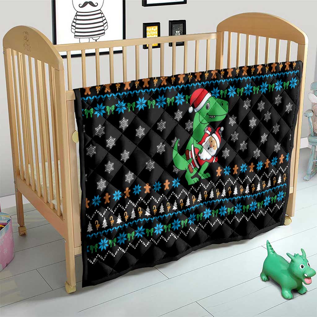 Funny Santa Riding Dinosaur Christmas Quilt Gingerbread Snowflake Pattern - Wonder Print Shop