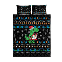 Funny Santa Riding Dinosaur Christmas Quilt Bed Set Gingerbread Snowflake Pattern - Wonder Print Shop