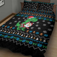 Funny Santa Riding Dinosaur Christmas Quilt Bed Set Gingerbread Snowflake Pattern - Wonder Print Shop