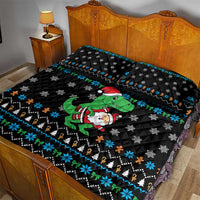 Funny Santa Riding Dinosaur Christmas Quilt Bed Set Gingerbread Snowflake Pattern - Wonder Print Shop