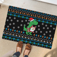 Funny Santa Riding Dinosaur Christmas Rubber Doormat Gingerbread Snowflake Pattern - Wonder Print Shop