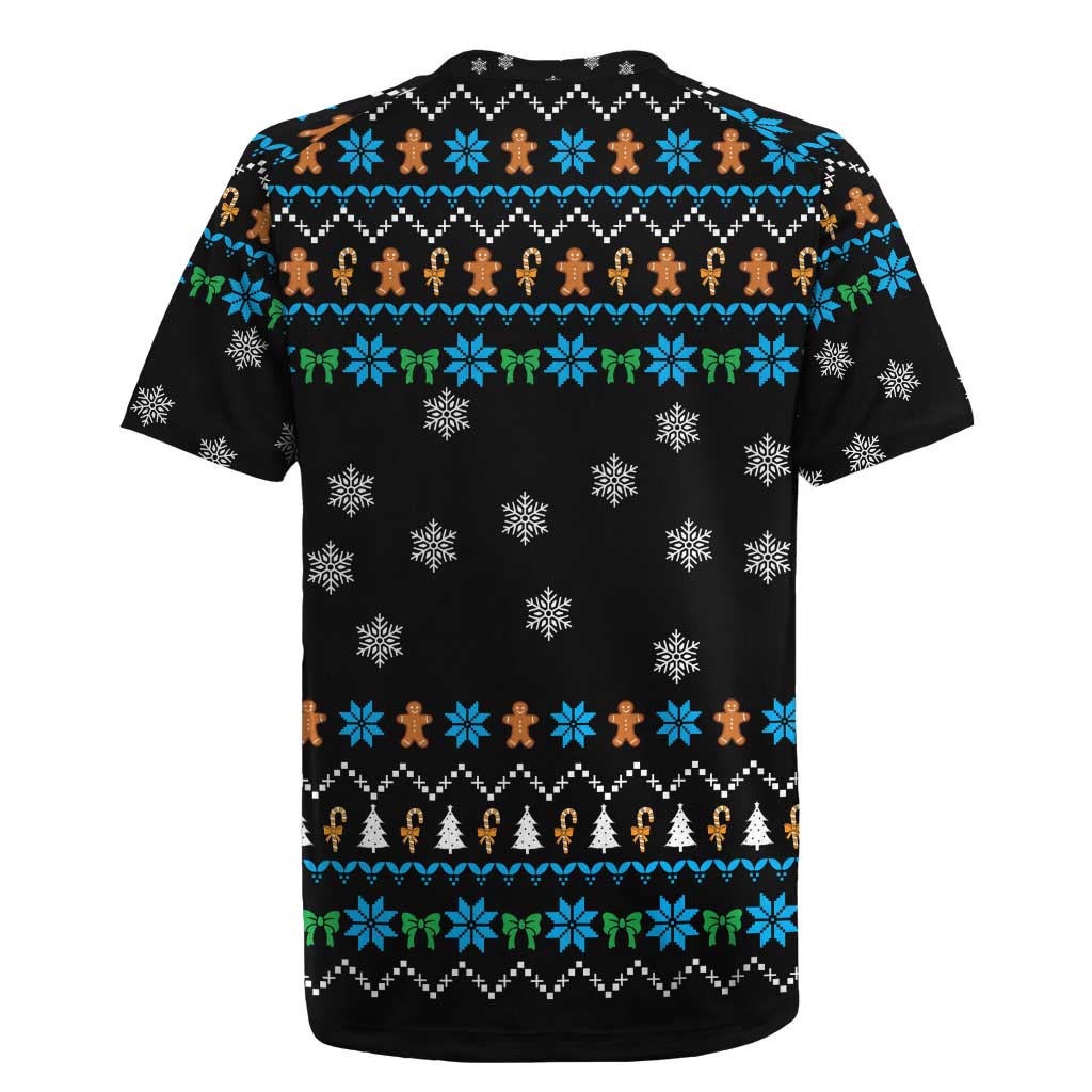 Funny Santa Riding Dinosaur Christmas Rugby Jersey Gingerbread Snowflake Pattern - Wonder Print Shop
