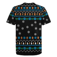 Funny Santa Riding Dinosaur Christmas Rugby Jersey Gingerbread Snowflake Pattern - Wonder Print Shop