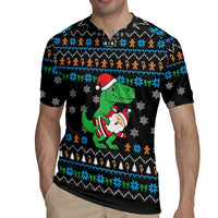 Funny Santa Riding Dinosaur Christmas Rugby Jersey Gingerbread Snowflake Pattern - Wonder Print Shop