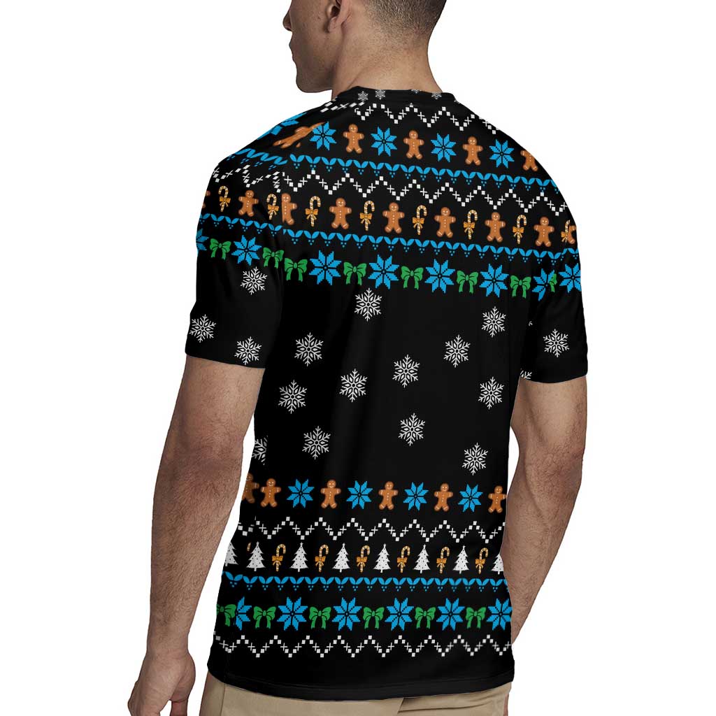 Funny Santa Riding Dinosaur Christmas Rugby Jersey Gingerbread Snowflake Pattern - Wonder Print Shop