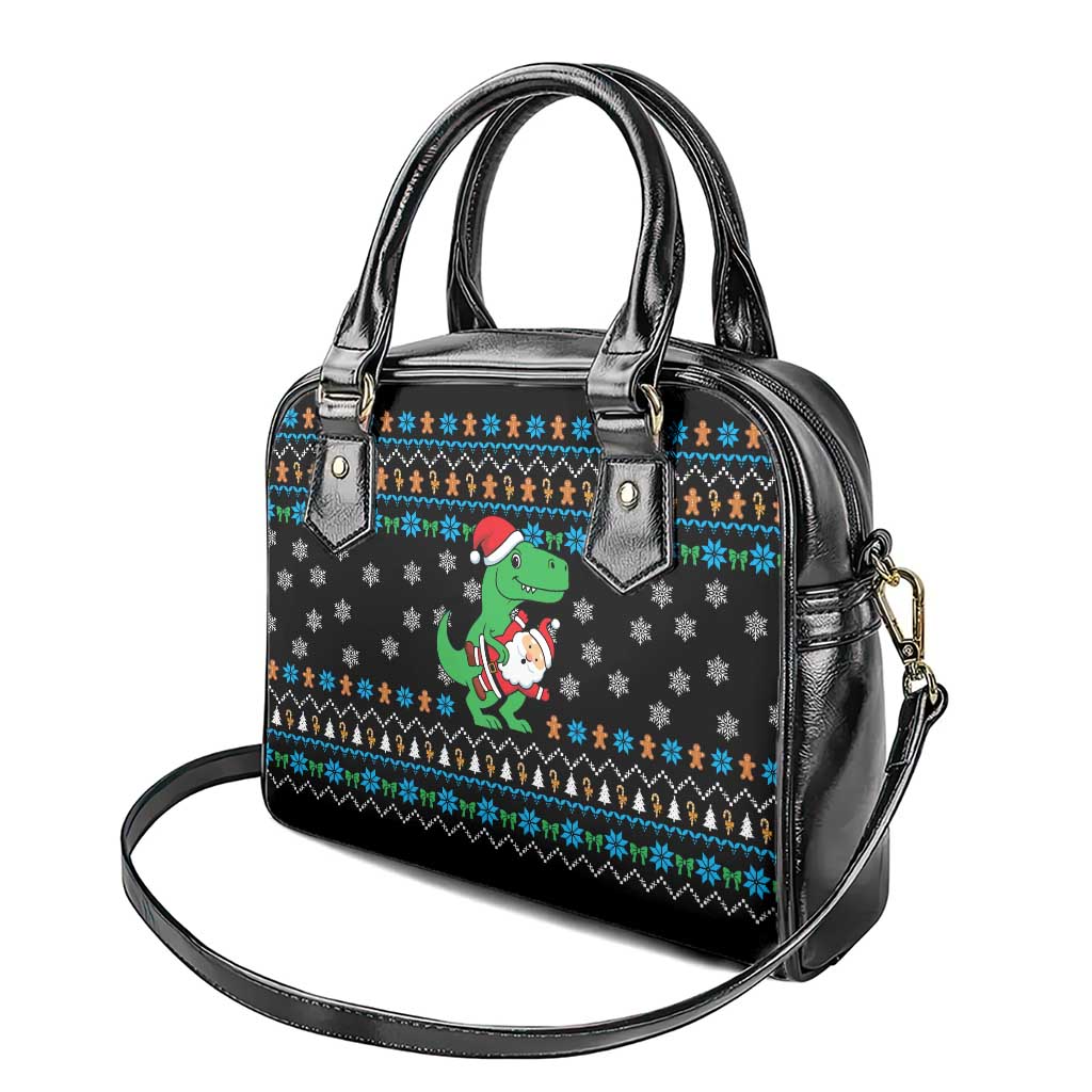 Funny Santa Riding Dinosaur Christmas Shoulder Handbag Gingerbread Snowflake Pattern - Wonder Print Shop