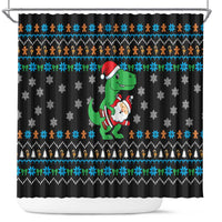 Funny Santa Riding Dinosaur Christmas Shower Curtain Gingerbread Snowflake Pattern - Wonder Print Shop