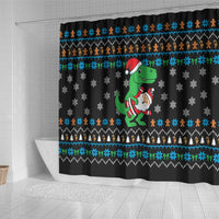 Funny Santa Riding Dinosaur Christmas Shower Curtain Gingerbread Snowflake Pattern - Wonder Print Shop
