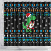 Funny Santa Riding Dinosaur Christmas Shower Curtain Gingerbread Snowflake Pattern - Wonder Print Shop