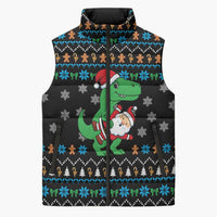 Funny Santa Riding Dinosaur Christmas Sleeveless Puffer Jacket Gingerbread Snowflake Pattern - Wonder Print Shop