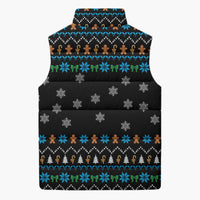 Funny Santa Riding Dinosaur Christmas Sleeveless Puffer Jacket Gingerbread Snowflake Pattern - Wonder Print Shop