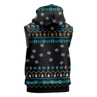 Funny Santa Riding Dinosaur Christmas Sleeveless Zip Hoodie Gingerbread Snowflake Pattern - Wonder Print Shop