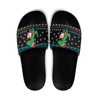 Funny Santa Riding Dinosaur Christmas Slide Sandals Gingerbread Snowflake Pattern - Wonder Print Shop