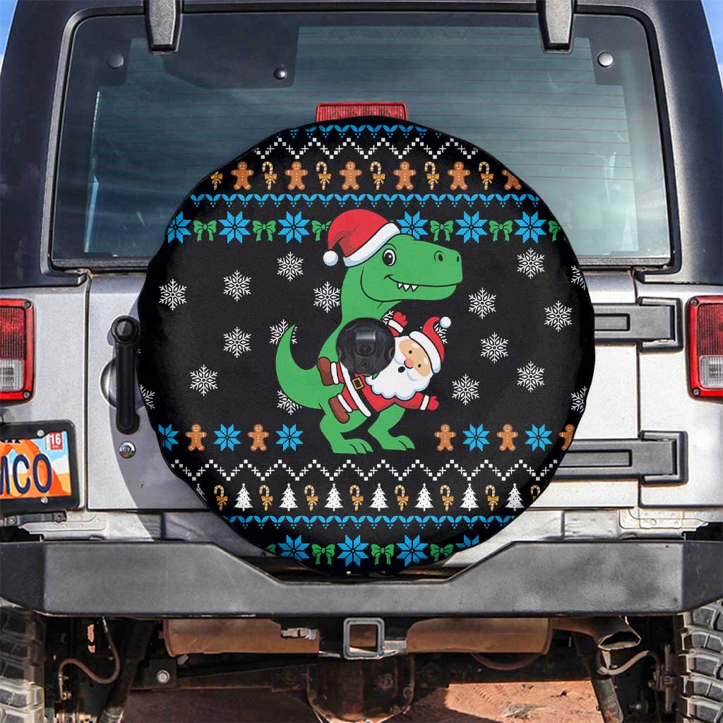 Funny Santa Riding Dinosaur Christmas Spare Tire Cover Gingerbread Snowflake Pattern - Wonder Print Shop