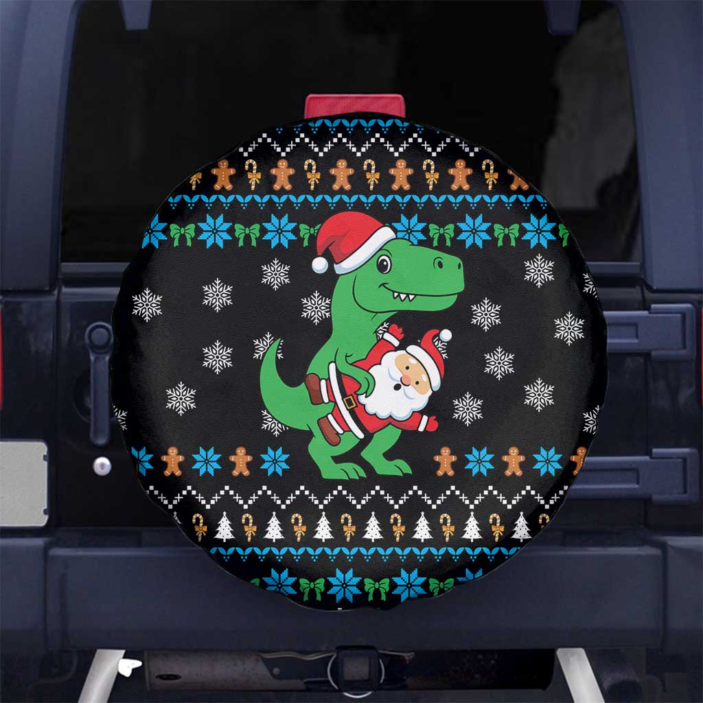 Funny Santa Riding Dinosaur Christmas Spare Tire Cover Gingerbread Snowflake Pattern - Wonder Print Shop