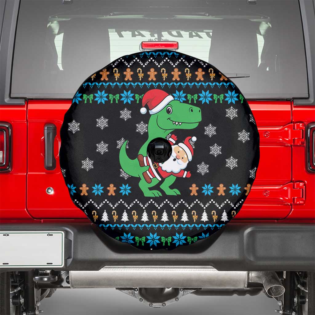 Funny Santa Riding Dinosaur Christmas Spare Tire Cover Gingerbread Snowflake Pattern - Wonder Print Shop