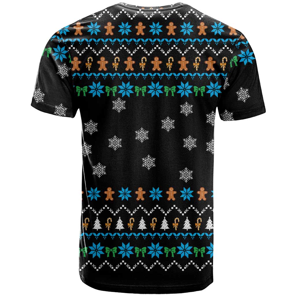 Funny Santa Riding Dinosaur Christmas T Shirt Gingerbread Snowflake Pattern - Wonder Print Shop