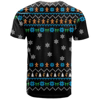 Funny Santa Riding Dinosaur Christmas T Shirt Gingerbread Snowflake Pattern - Wonder Print Shop