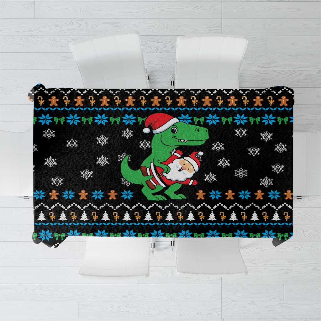 Funny Santa Riding Dinosaur Christmas Tablecloth Gingerbread Snowflake Pattern - Wonder Print Shop