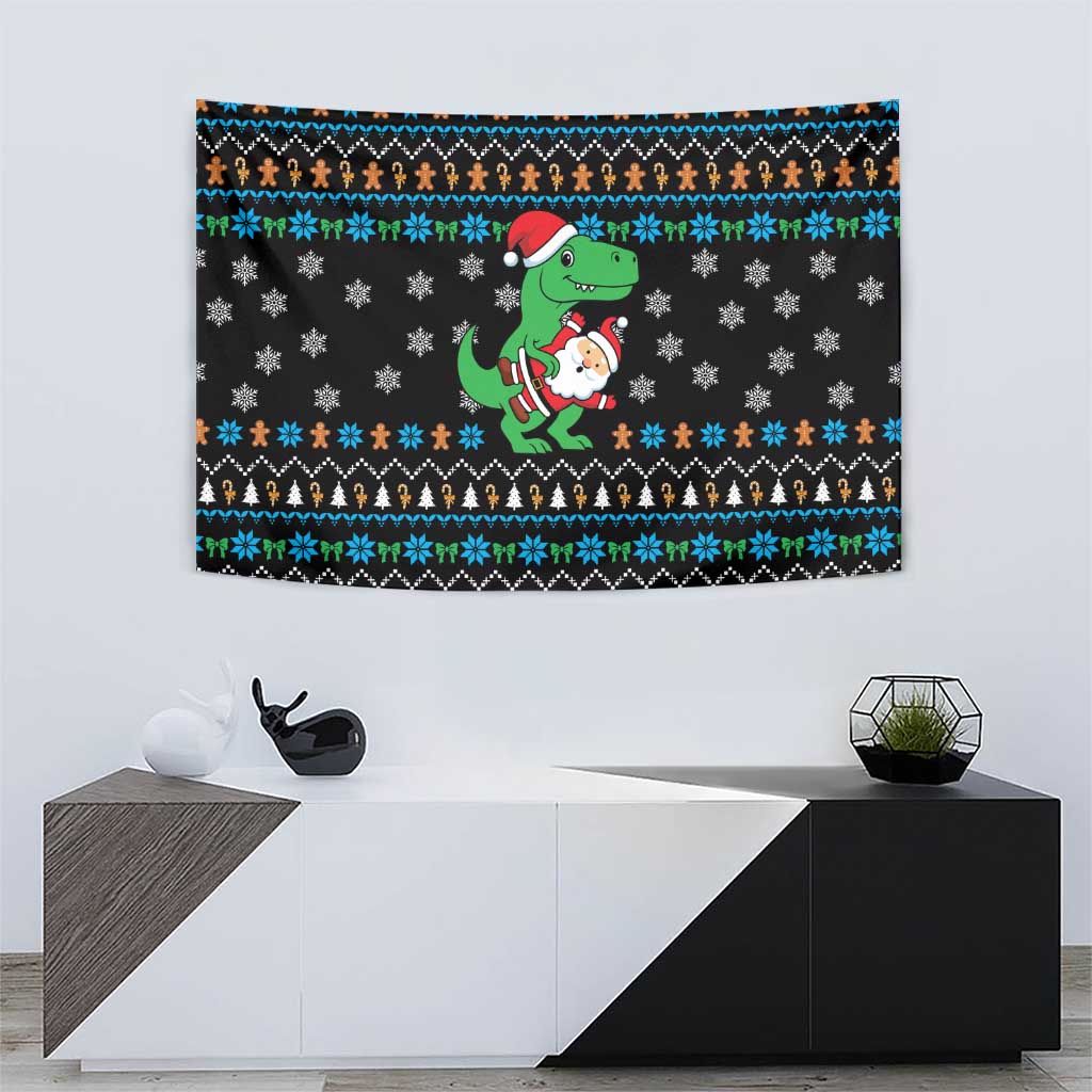 Funny Santa Riding Dinosaur Christmas Tapestry Gingerbread Snowflake Pattern - Wonder Print Shop