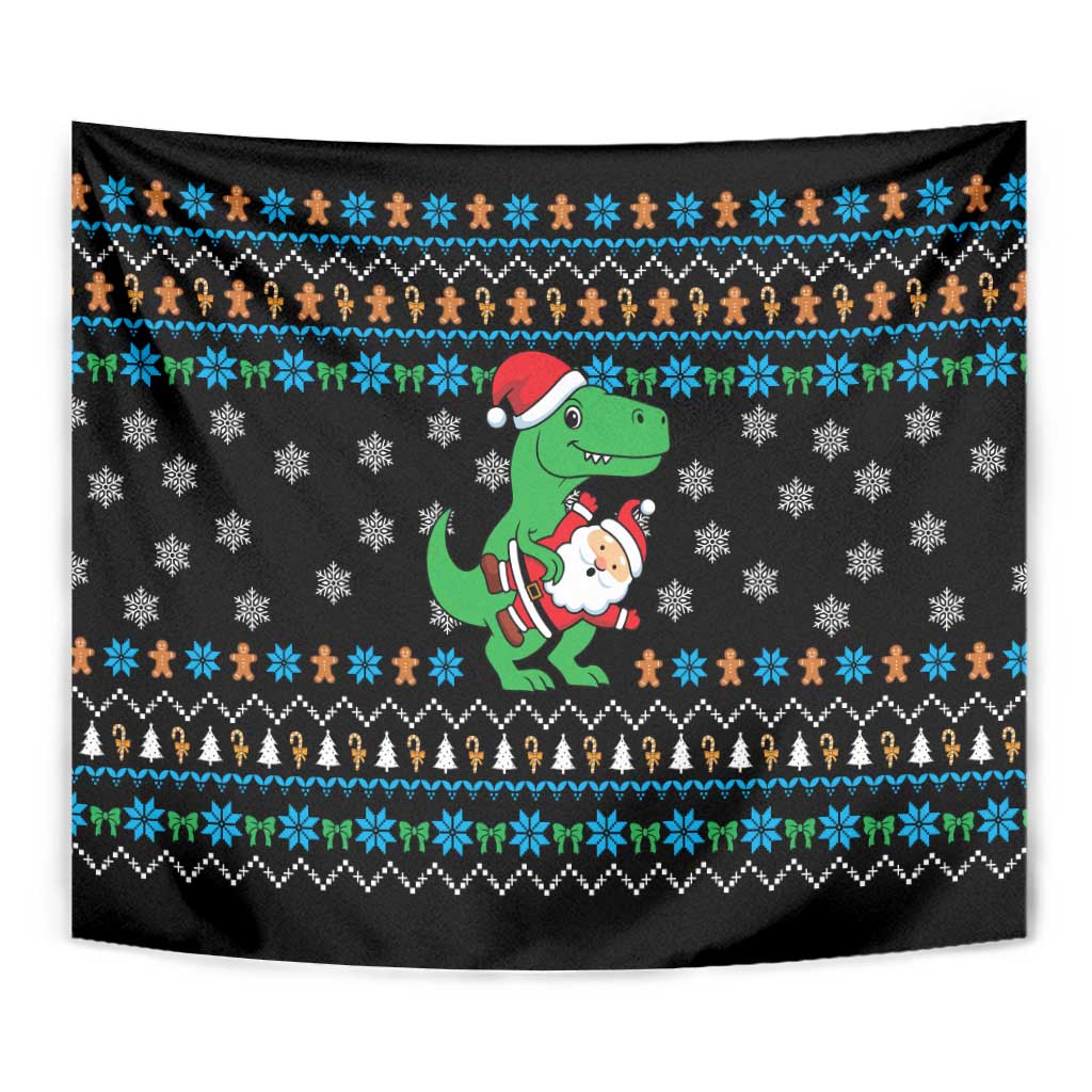 Funny Santa Riding Dinosaur Christmas Tapestry Gingerbread Snowflake Pattern - Wonder Print Shop