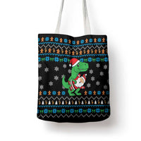 Funny Santa Riding Dinosaur Christmas Tote Bag Gingerbread Snowflake Pattern - Wonder Print Shop