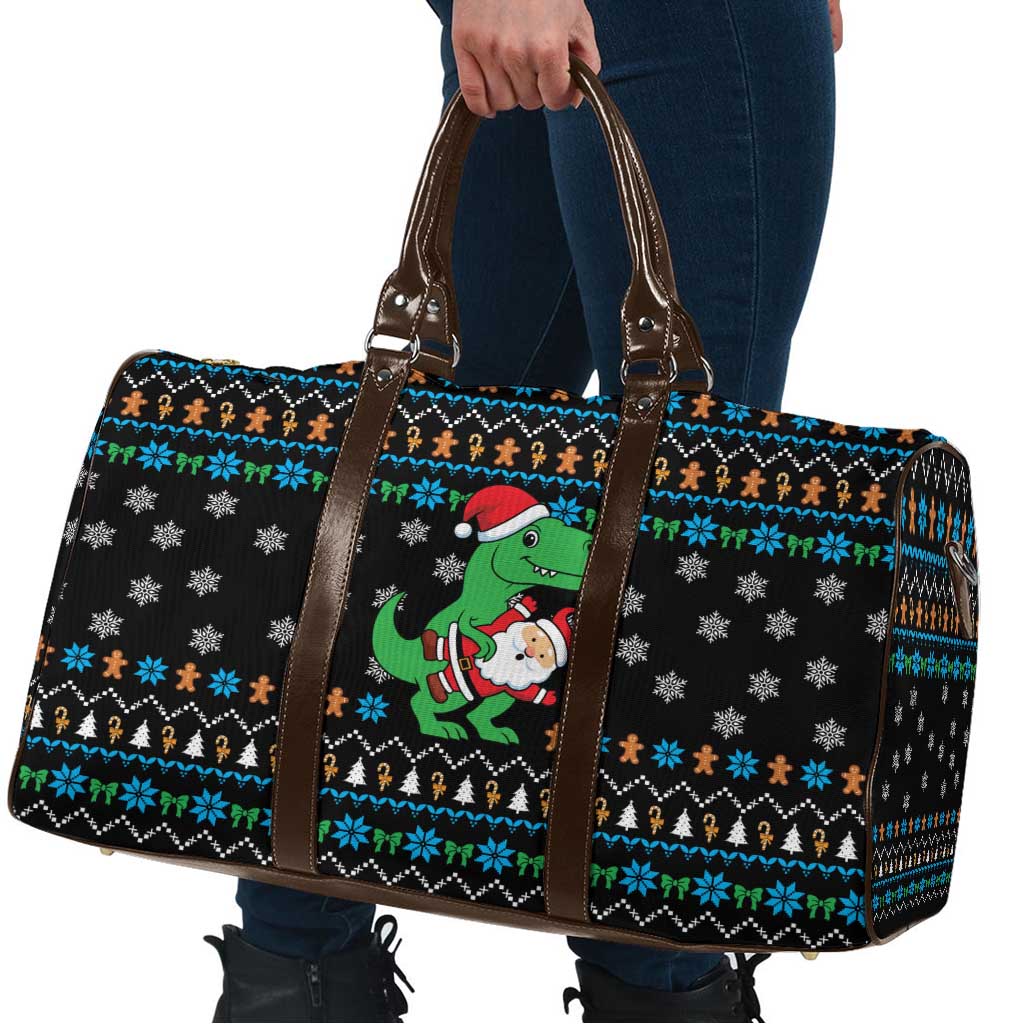 Funny Santa Riding Dinosaur Christmas Travel Bag Gingerbread Snowflake Pattern - Wonder Print Shop