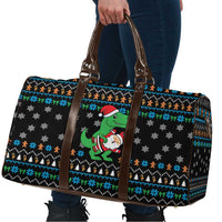 Funny Santa Riding Dinosaur Christmas Travel Bag Gingerbread Snowflake Pattern - Wonder Print Shop