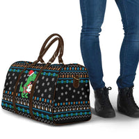 Funny Santa Riding Dinosaur Christmas Travel Bag Gingerbread Snowflake Pattern - Wonder Print Shop
