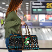 Funny Santa Riding Dinosaur Christmas Travel Bag Gingerbread Snowflake Pattern - Wonder Print Shop