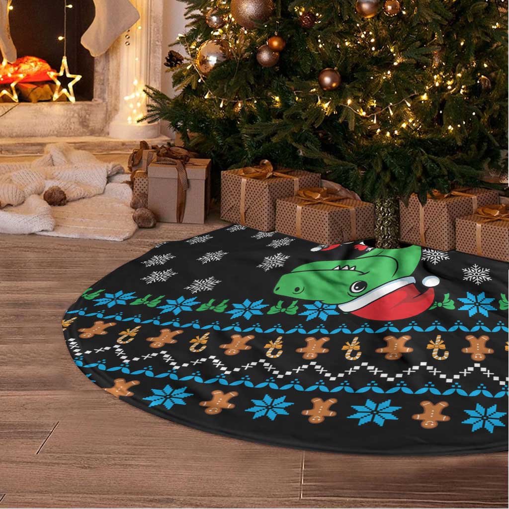 Funny Santa Riding Dinosaur Christmas Tree Skirt Gingerbread Snowflake Pattern - Wonder Print Shop